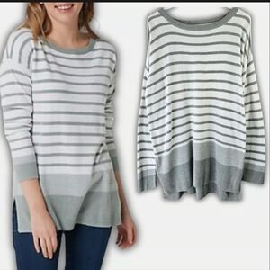 Barefoot Dreams Gray and White Striped Sweater
